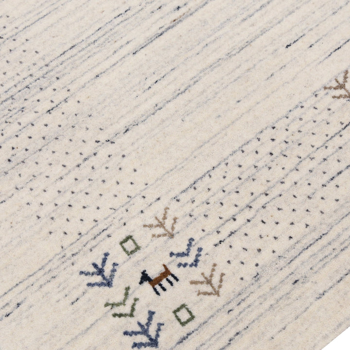 Solid Ivory Border Patterns Hand Loomed Wool Area Rug - The Rug Decor
