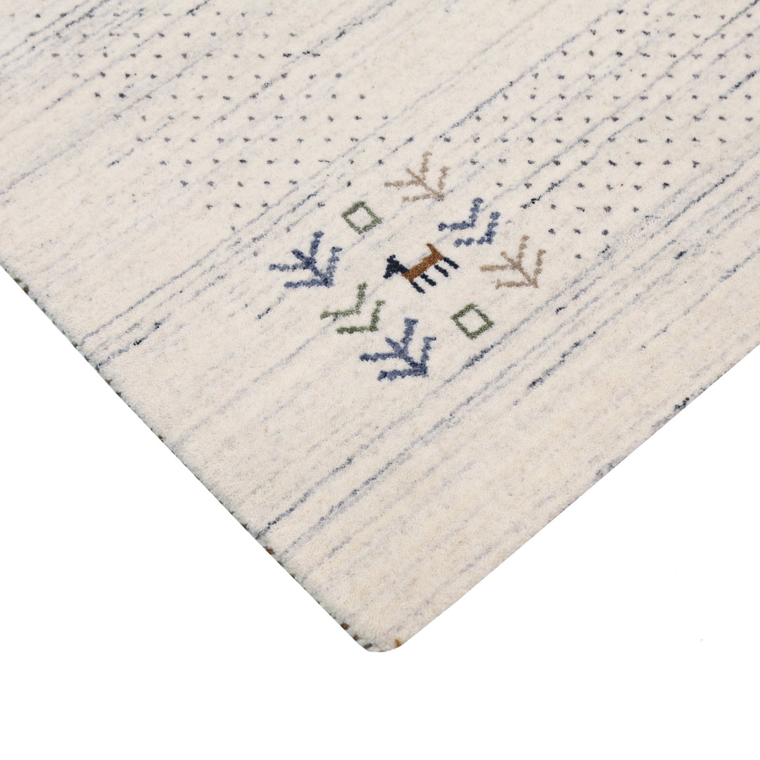 Solid Ivory Border Patterns Hand Loomed Wool Area Rug - The Rug Decor