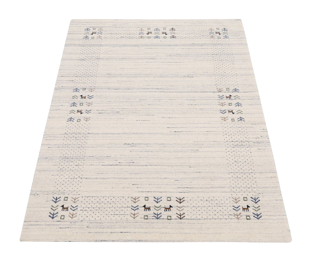 Solid Ivory Border Patterns Hand Loomed Wool Area Rug - The Rug Decor