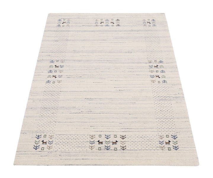 Solid Ivory Border Patterns Hand Loomed Wool Area Rug - The Rug Decor