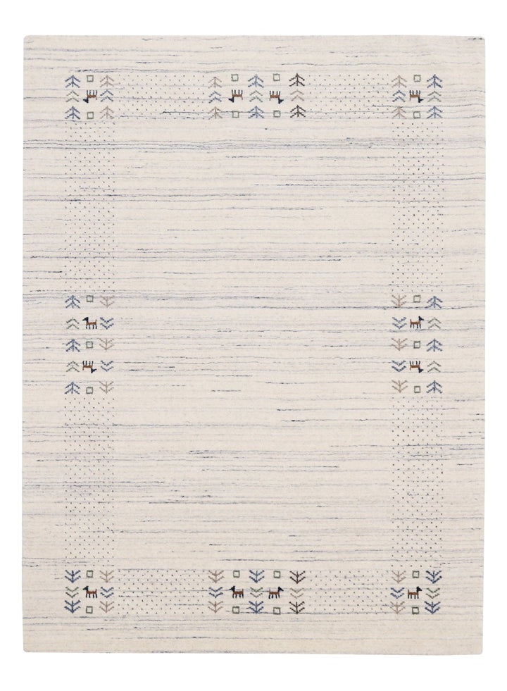 Solid Ivory Border Patterns Hand Loomed Wool Area Rug - The Rug Decor