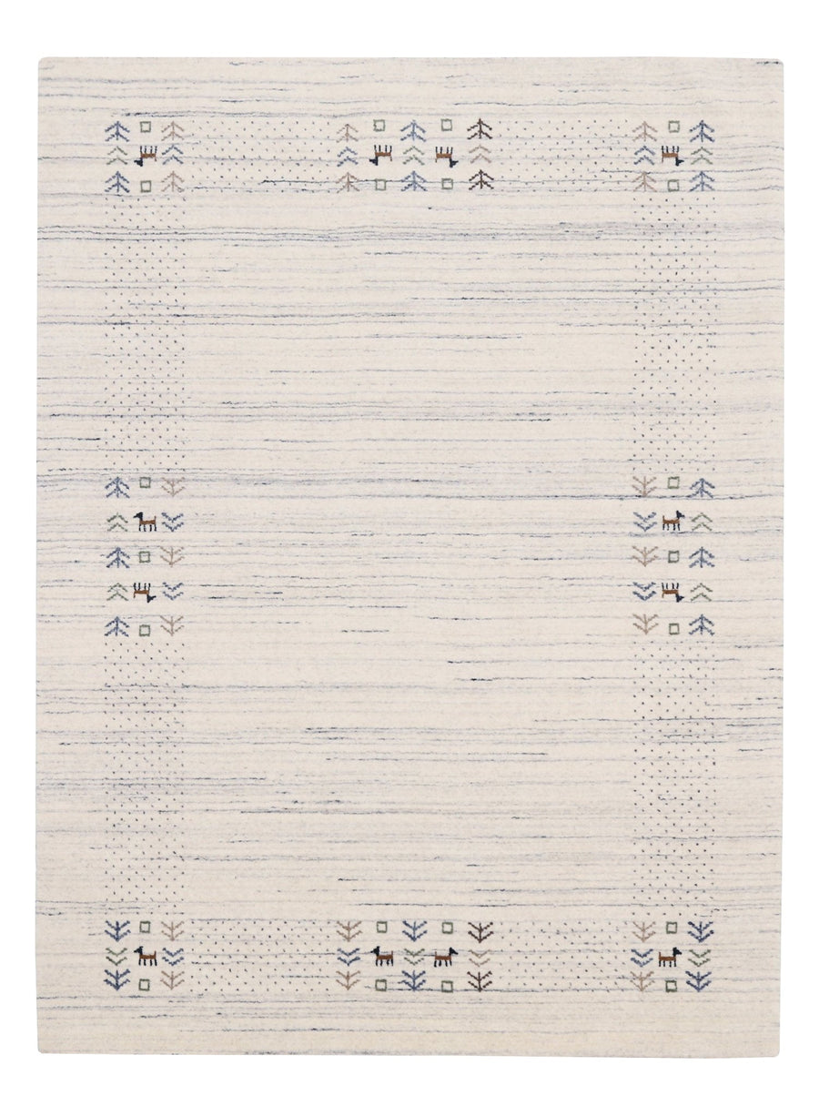 Solid Ivory Border Patterns Hand Loomed Wool Area Rug - The Rug Decor