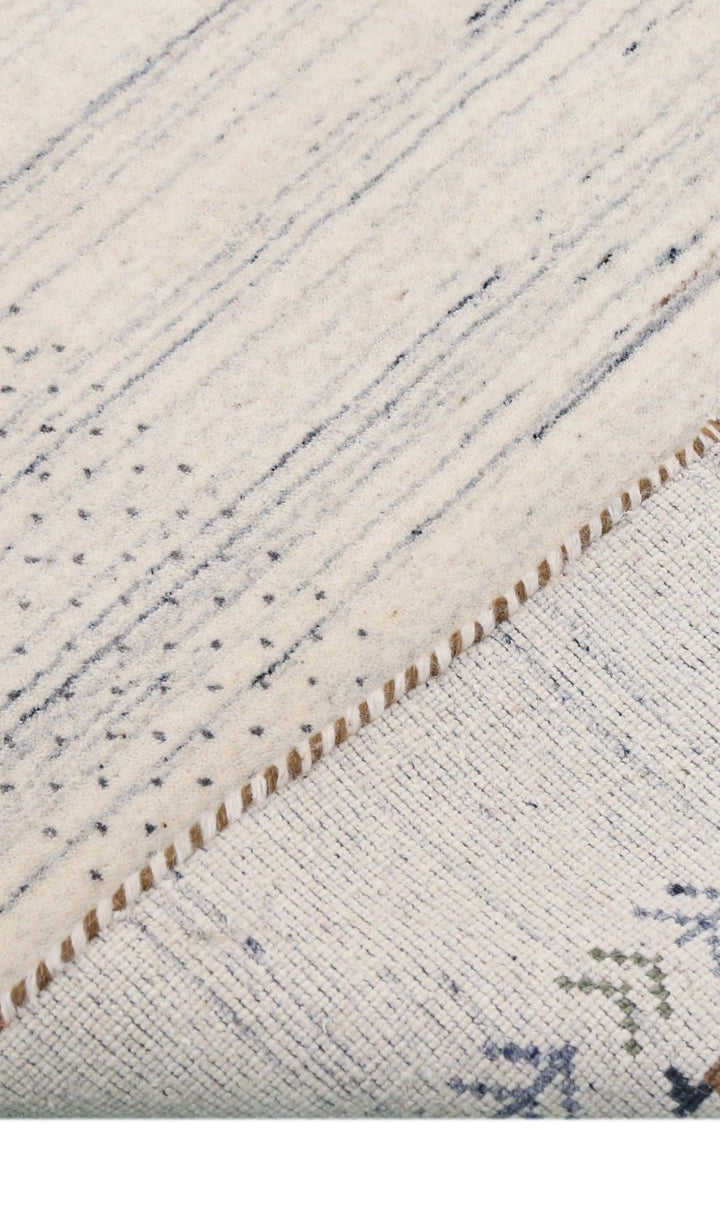 Solid Ivory Border Patterns Hand Loomed Wool Area Rug - The Rug Decor