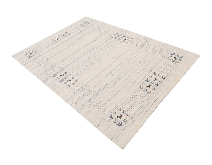 Solid Ivory Border Patterns Hand Loomed Wool Area Rug - The Rug Decor