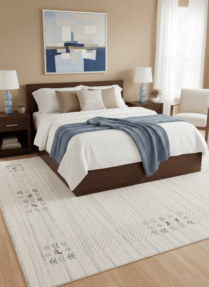 Solid Ivory Border Patterns Hand Loomed Wool Area Rug - The Rug Decor