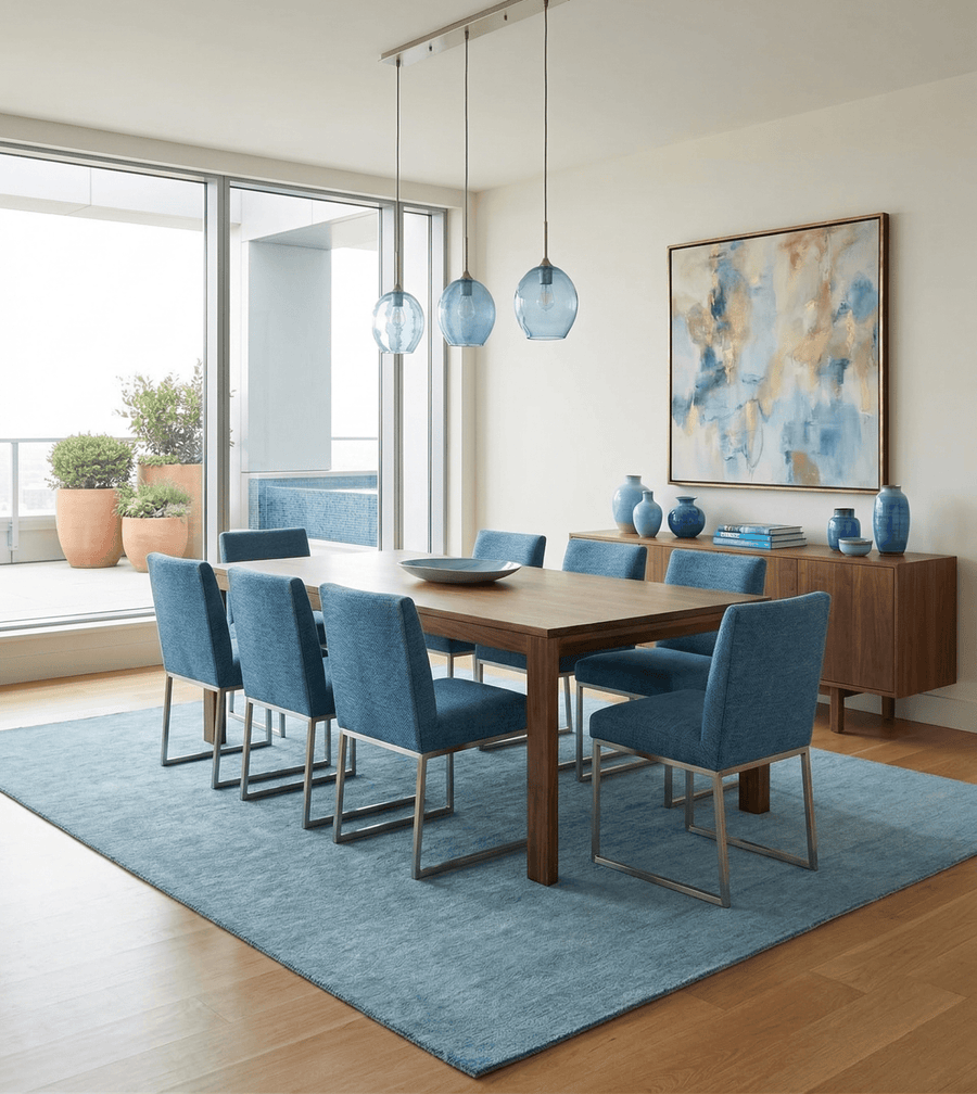 Solid Light Blue Woolen Hand Tufted 8x10 contemporary area Rug - The Rug Decor
