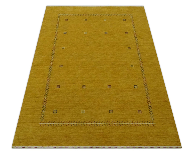 Solid Mustard Modern Geometrical Hand loom 4.6x7 wool Area Rug - The Rug Decor
