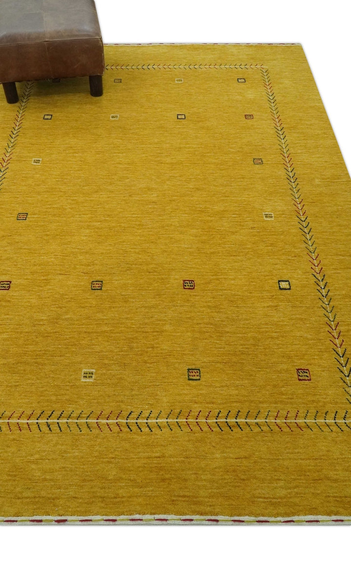 Solid Mustard Modern Geometrical Hand loom 4.6x7 wool Area Rug - The Rug Decor