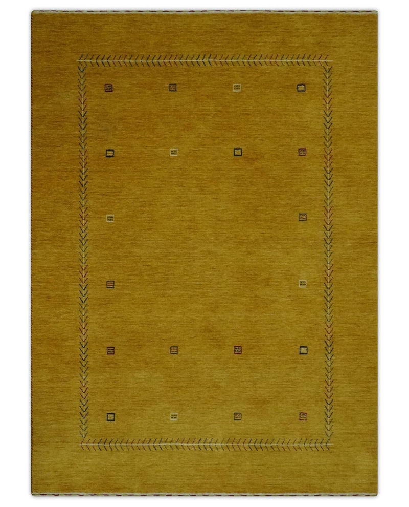 Solid Mustard Modern Geometrical Hand loom 4.6x7 wool Area Rug - The Rug Decor