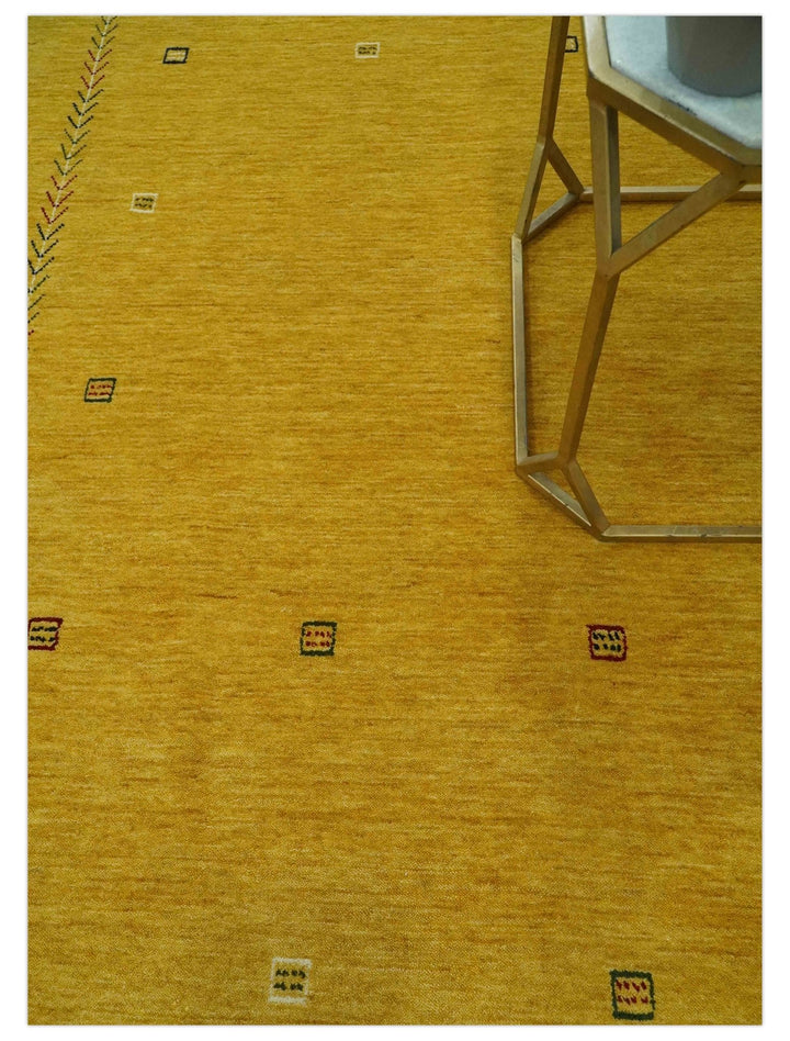 Solid Mustard Modern Geometrical Hand loom 4.6x7 wool Area Rug - The Rug Decor