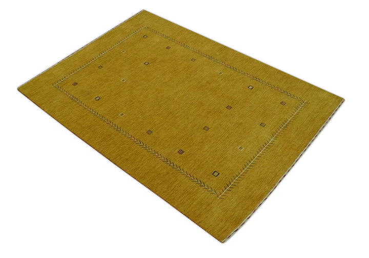 Solid Mustard Modern Geometrical Hand loom 4.6x7 wool Area Rug - The Rug Decor