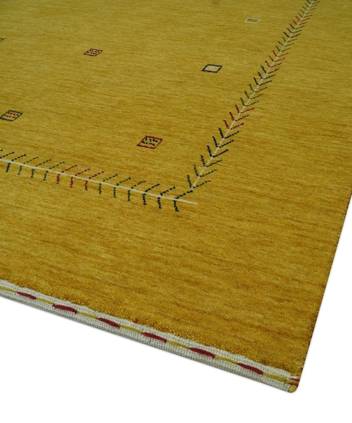 Solid Mustard Modern Geometrical Hand loom 4.6x7 wool Area Rug - The Rug Decor