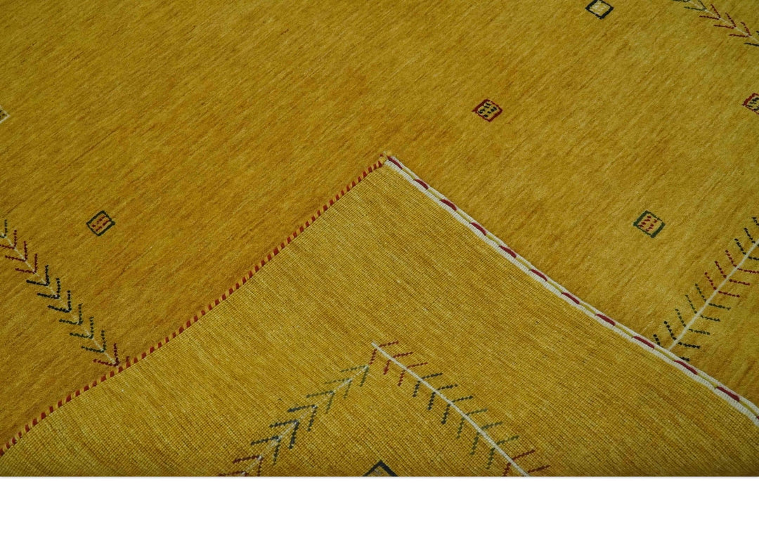 Solid Mustard Modern Geometrical Hand loom 4.6x7 wool Area Rug - The Rug Decor