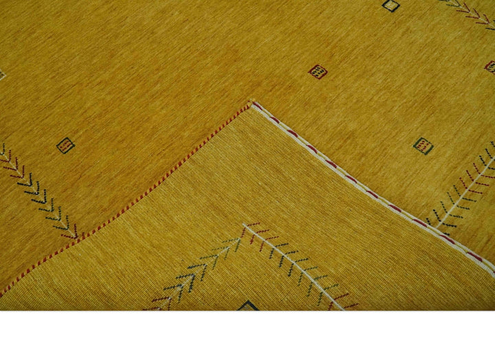 Solid Mustard Modern Geometrical Hand loom 4.6x7 wool Area Rug - The Rug Decor