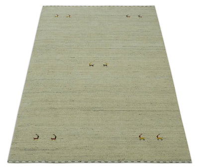 Solid Plain Beige and Charcoal Hand loom 4.6x7 wool area Rug - The Rug Decor