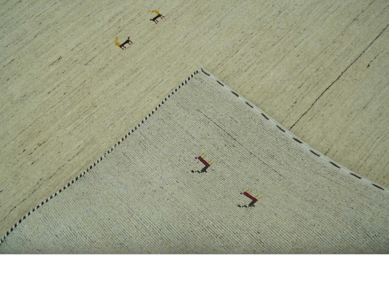 Solid Plain Beige and Charcoal Hand loom 4.6x7 wool area Rug - The Rug Decor