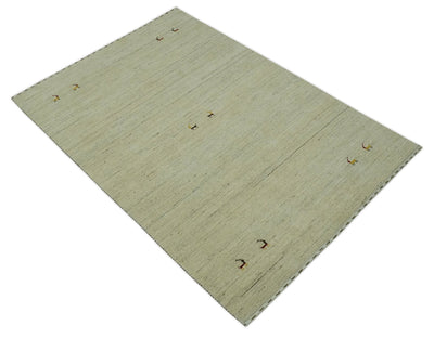 Solid Plain Beige and Charcoal Hand loom Multi size wool area Rug - The Rug Decor