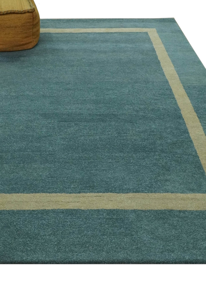 Solid Plain Blue Modern Hand Tufted 8x10 wool area rug - The Rug Decor