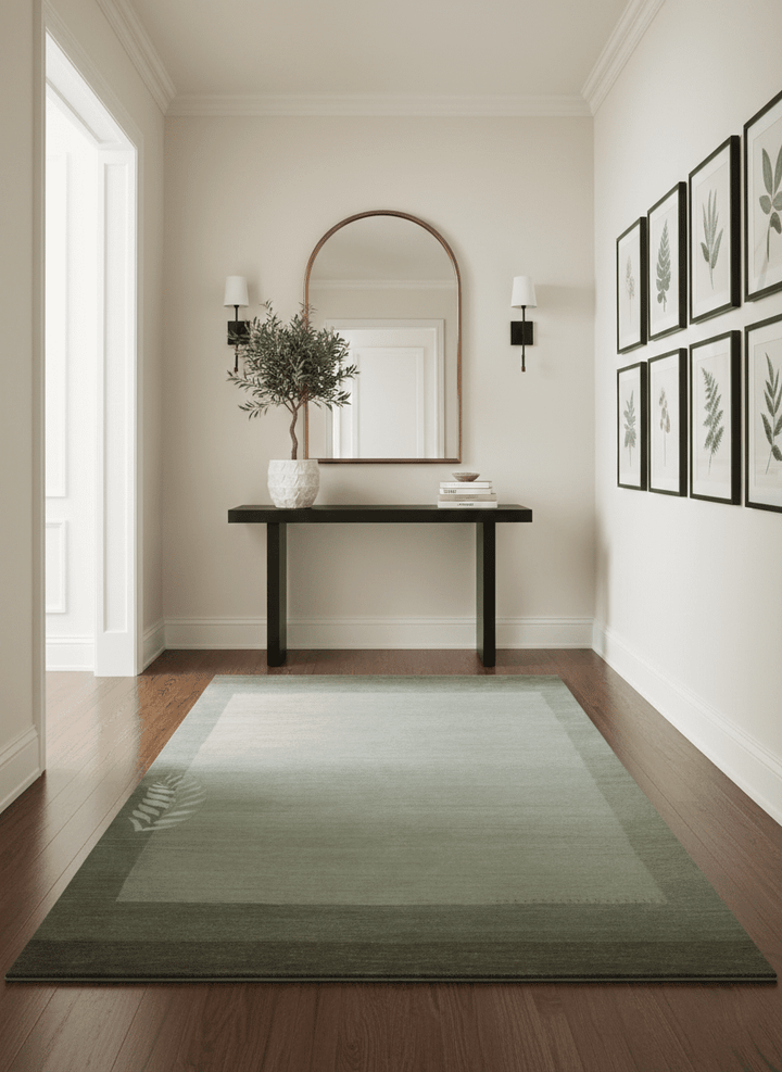 Solid Plain Ivory and Charcoal 5.6x8 wool and Art Silk Area Rug - The Rug Decor