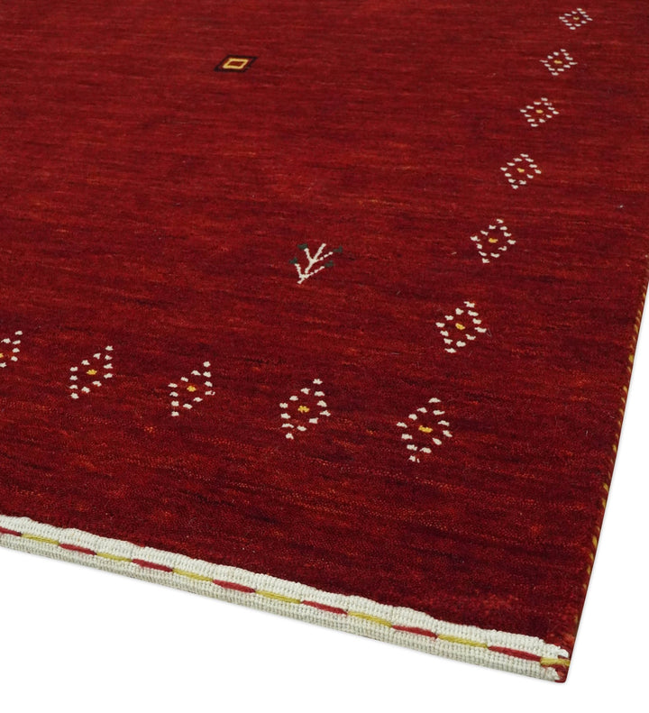 Solid Plain Maroon Geometrical Design Hand loom Custom made wool area Rug - The Rug Decor