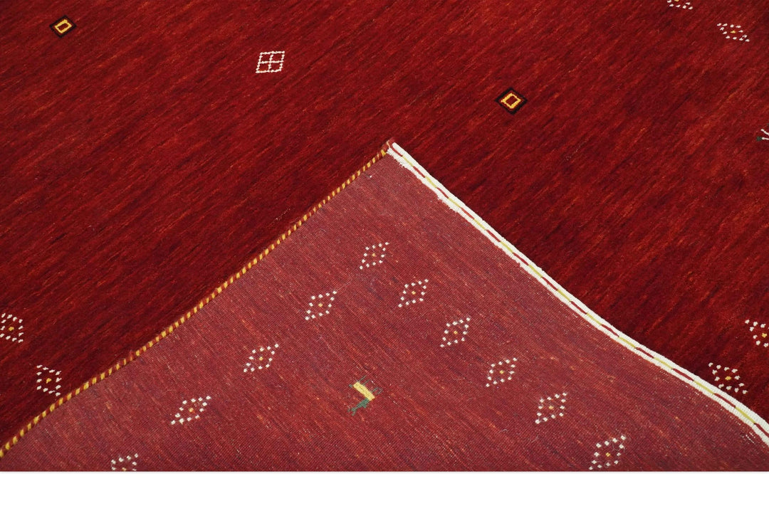 Solid Plain Maroon Geometrical Design Hand loom Custom made wool area Rug - The Rug Decor