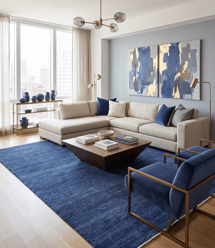 Solid Plane Navy Blue Hand knotted Modern Custom Made wool Area Rug - The Rug Decor