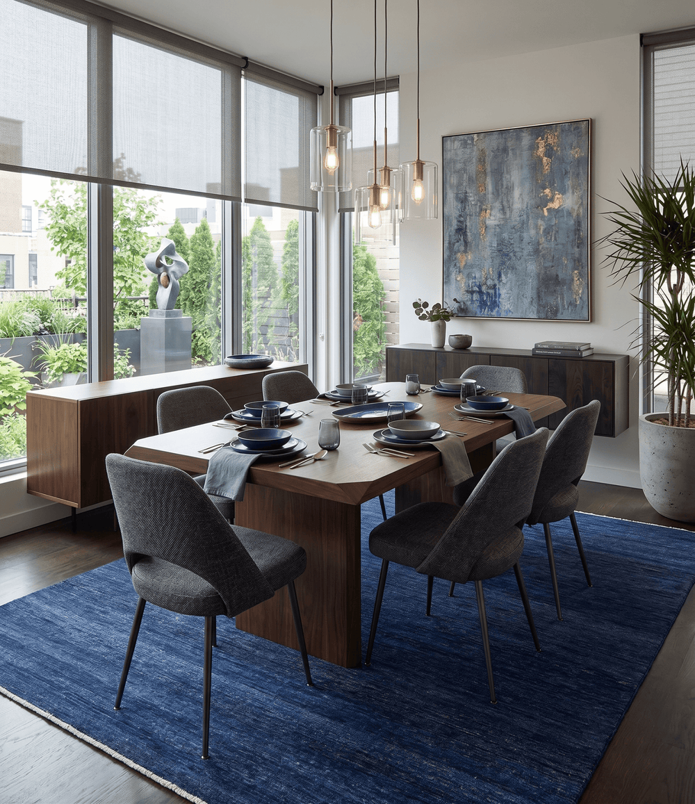 Solid Plane Navy Blue Hand knotted Modern Custom Made wool Area Rug - The Rug Decor