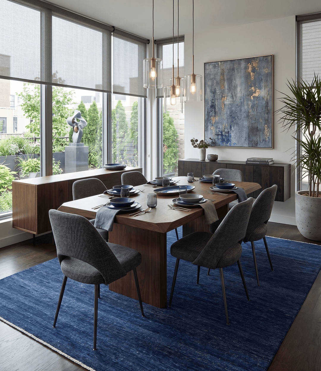 Solid Plane Navy Blue Hand knotted Modern Custom Made wool Area Rug - The Rug Decor