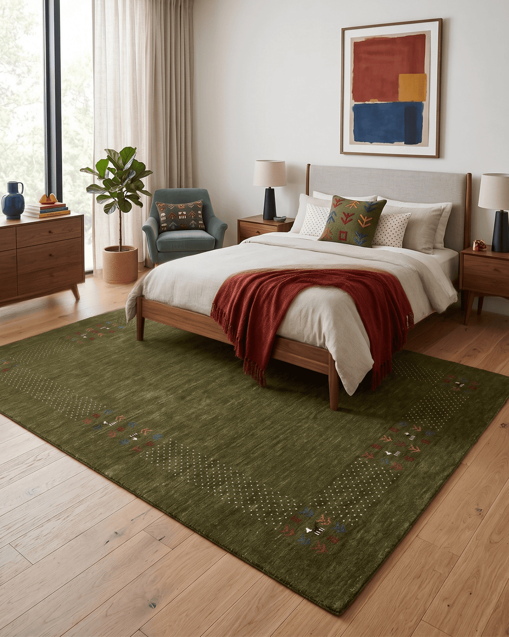 Solid with Border Patterns Hand Loomed Wool Area Rug - The Rug Decor