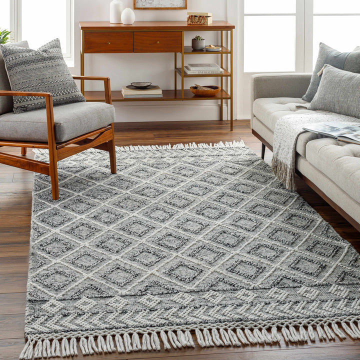 Sook Modern Geometrical Gray And Ivory Hand Woven Area Rug