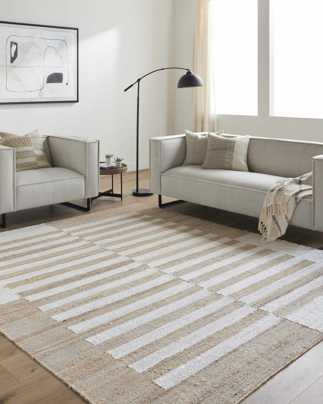Soren Contemporary Stripes Beige And Ivory Area Rug - The Rug Decor