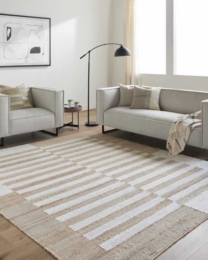 Soren Contemporary Stripes Beige And Ivory Area Rug - The Rug Decor