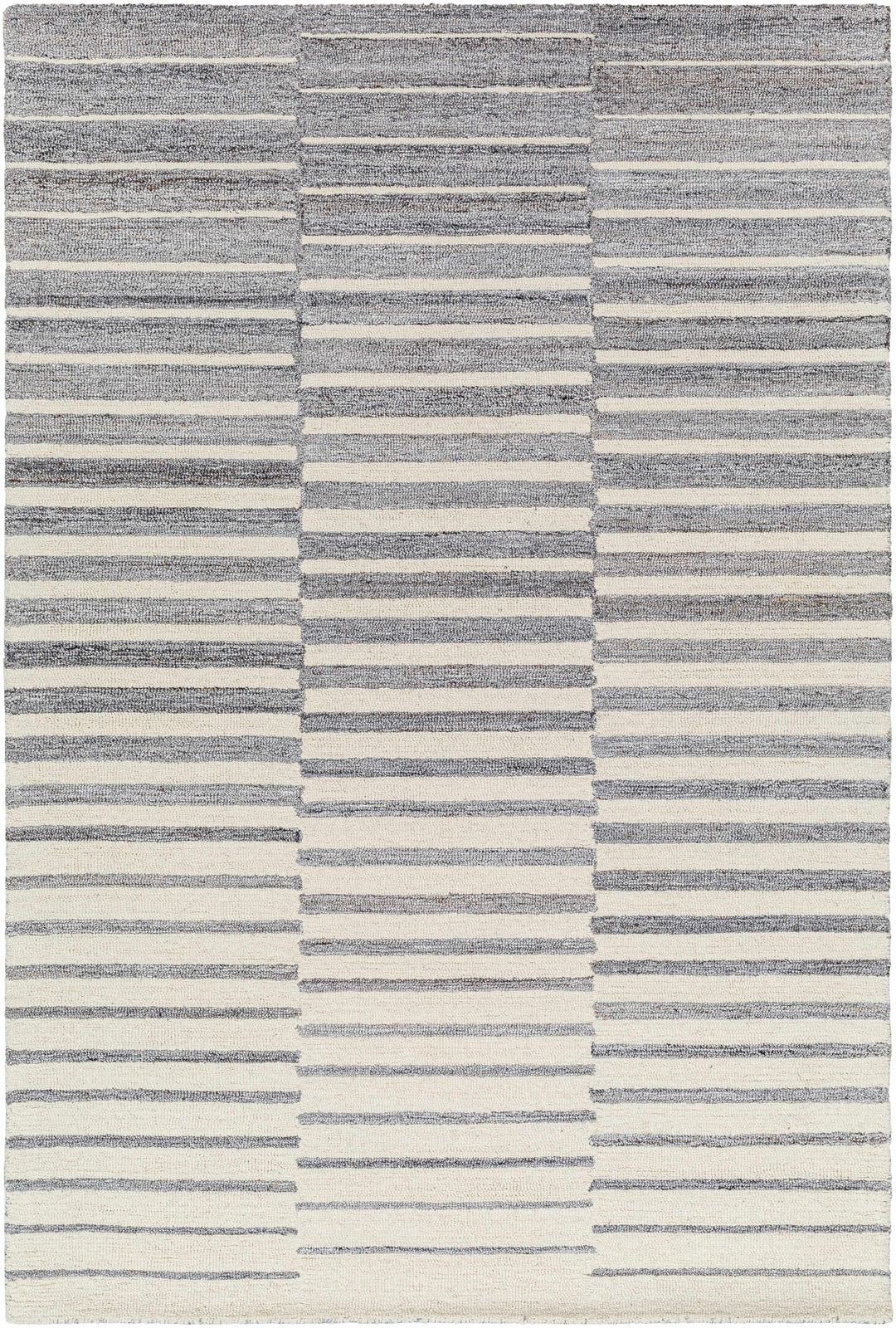 Gawel Modern Stripe Pattern Ivory And Gray Wool Area Rug