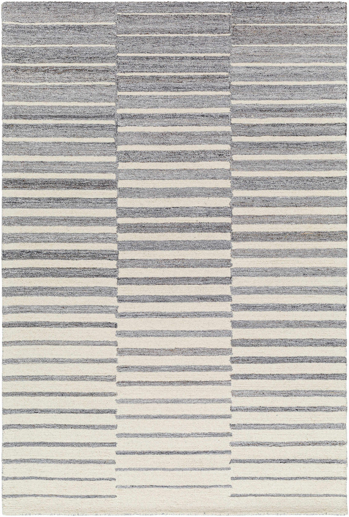 Gawel Modern Stripe Pattern Ivory And Gray Wool Area Rug