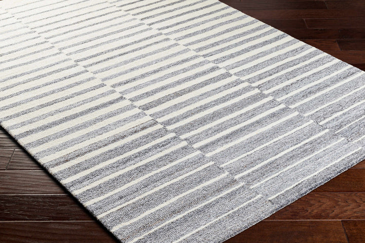 Gawel Modern Stripe Pattern Ivory And Gray Wool Area Rug