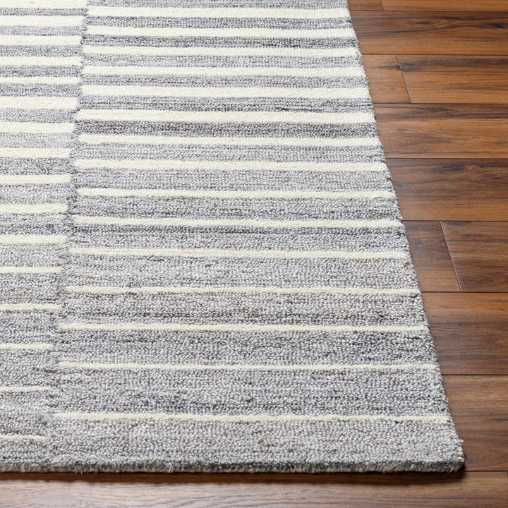Gawel Modern Stripe Pattern Ivory And Gray Wool Area Rug
