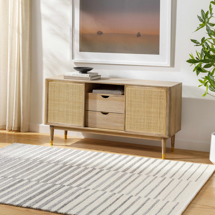 Gawel Modern Stripe Pattern Ivory And Gray Wool Area Rug