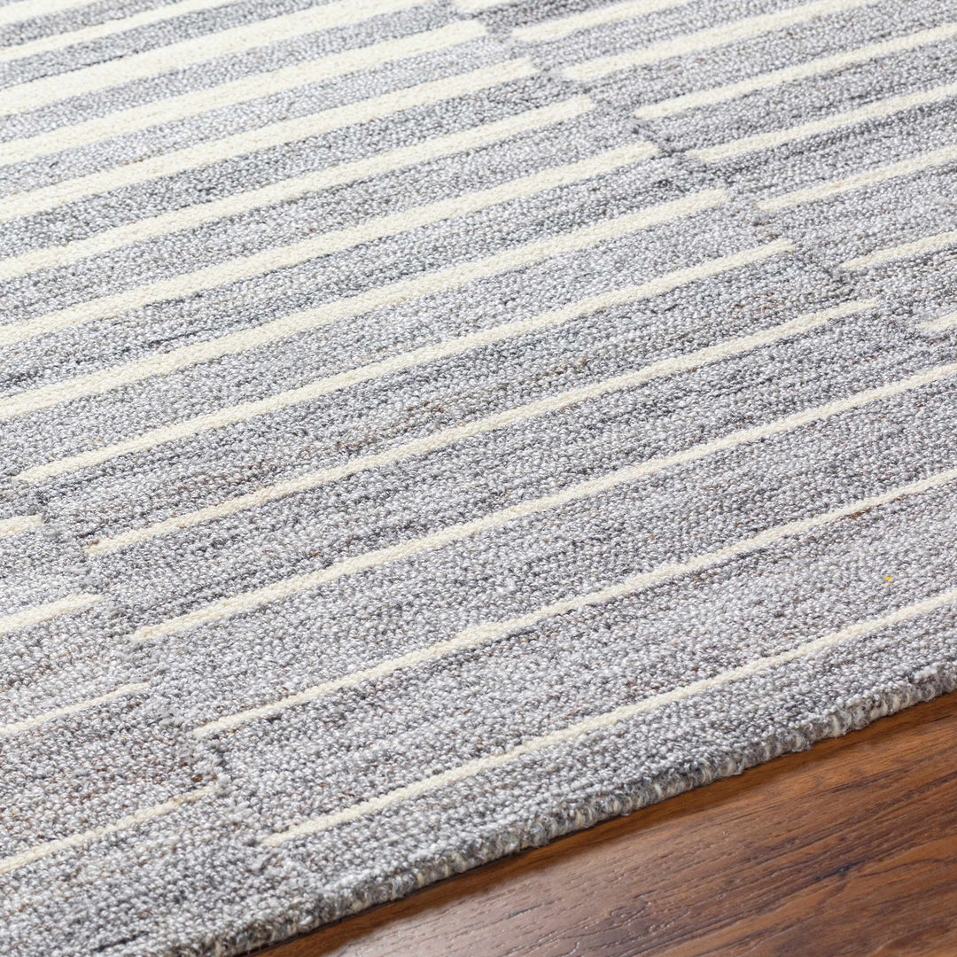 Gawel Modern Stripe Pattern Ivory And Gray Wool Area Rug