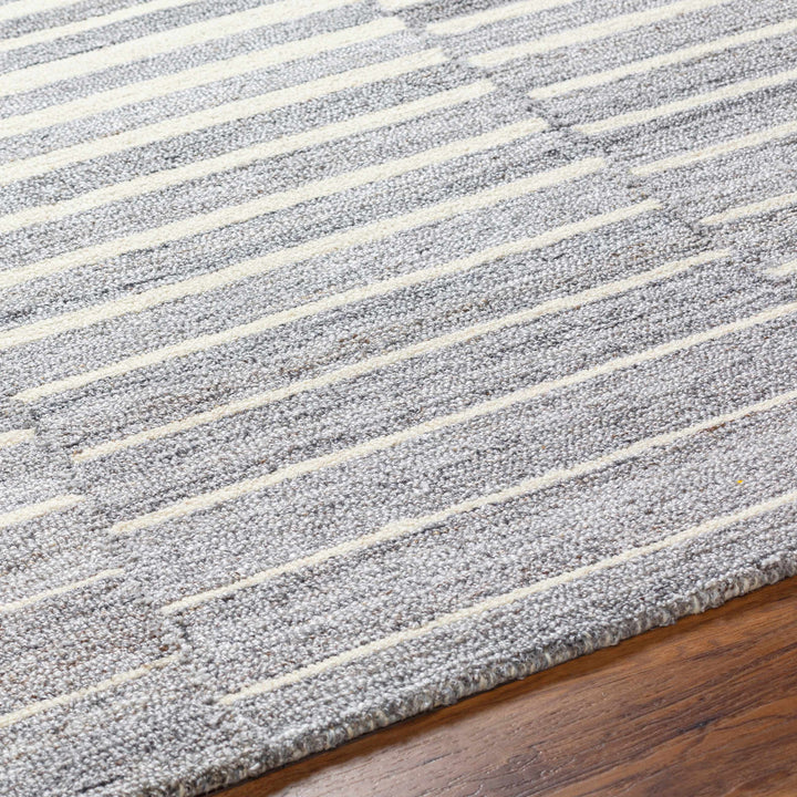 Gawel Modern Stripe Pattern Ivory And Gray Wool Area Rug