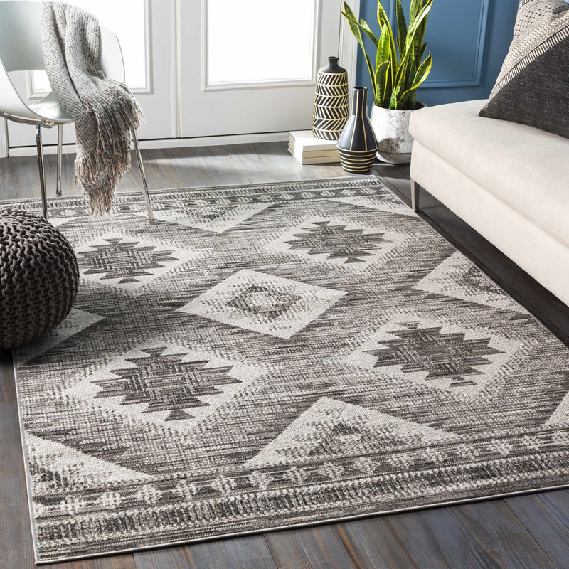 Southwestern Design Ivory and Charcoal Design area rug - The Rug Decor