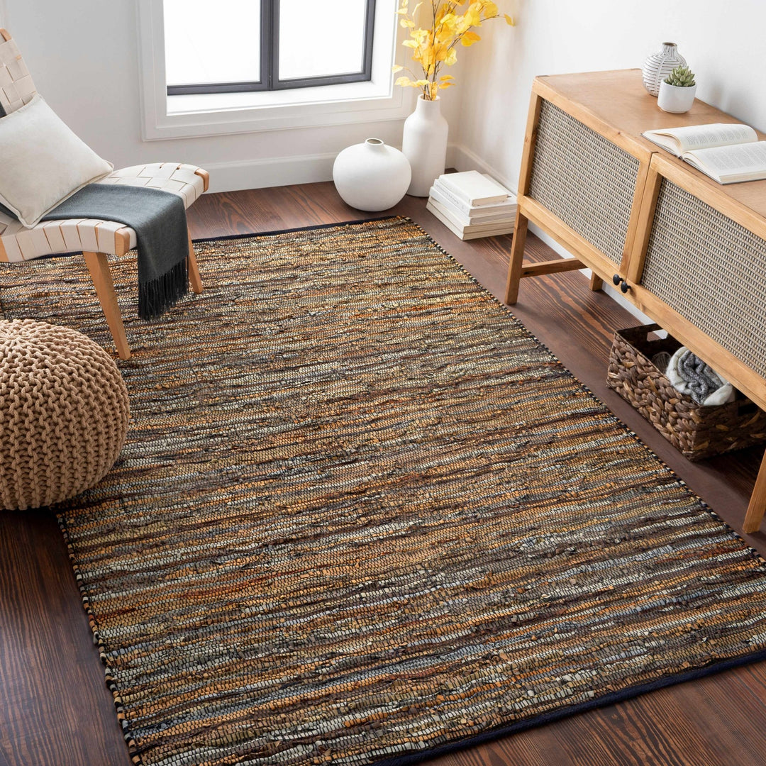 Southwestern Gray And Brown Hand Woven Leather Area Rug - The Rug Decor