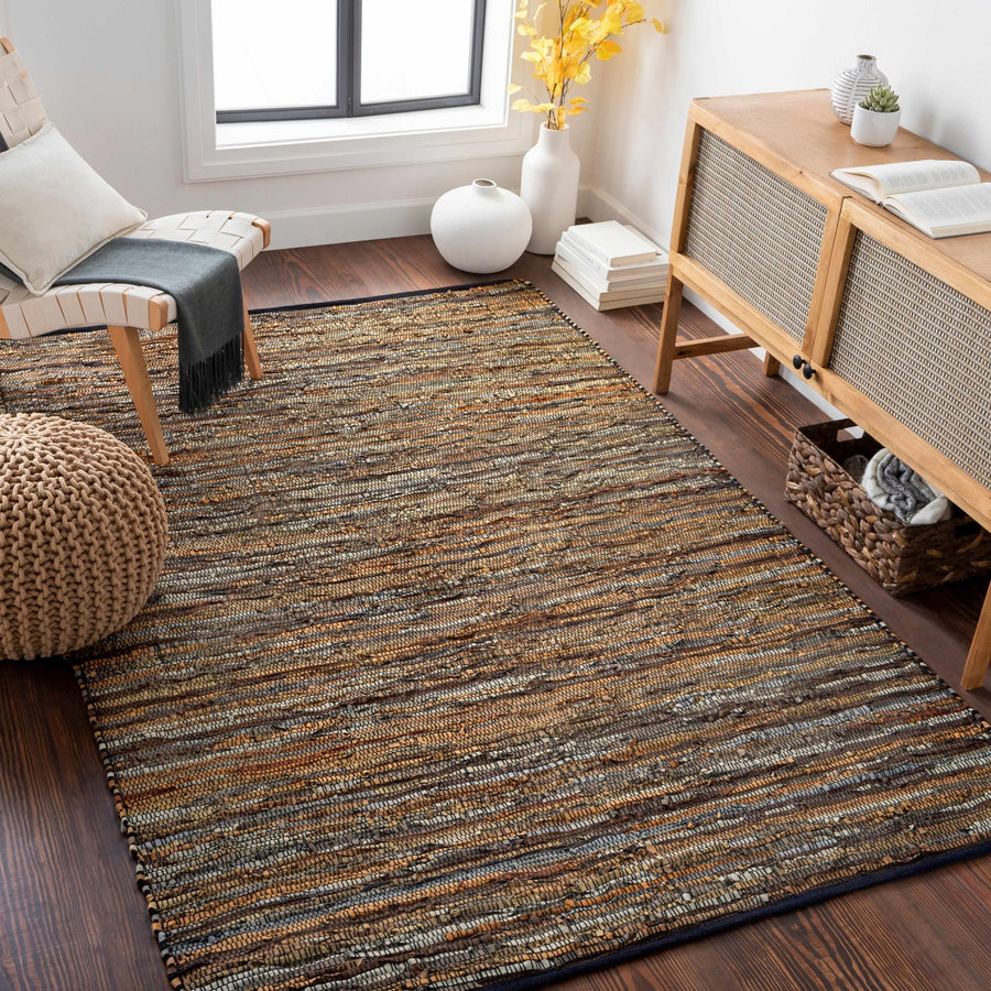 Southwestern Gray And Brown Hand Woven Leather Area Rug - The Rug Decor