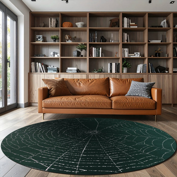 Spider Halloween Green Machine Washable Cotton Rug - The Rug Decor