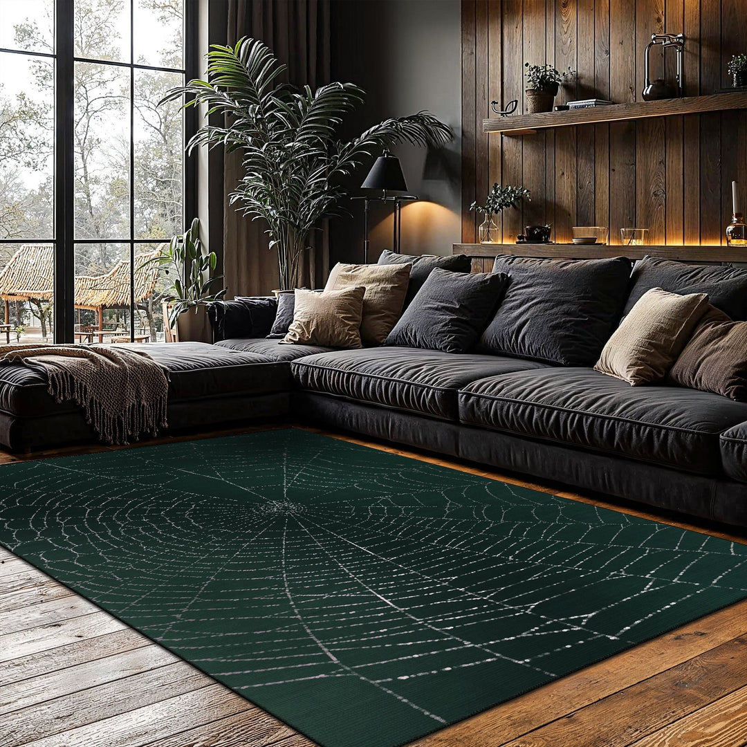 Spider Halloween Green Machine Washable Cotton Rug - The Rug Decor