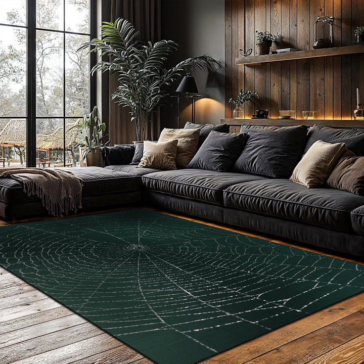 Spider Halloween Green Machine Washable Cotton Rug - The Rug Decor
