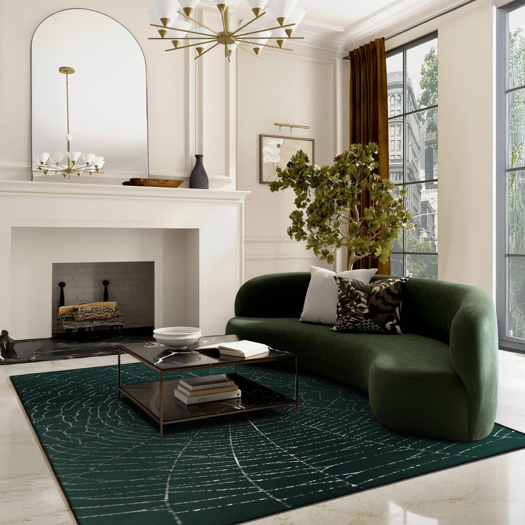 Spider Halloween Green Machine Washable Cotton Rug - The Rug Decor