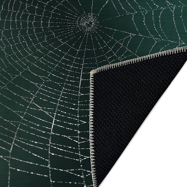 Spider Halloween Green Machine Washable Cotton Rug - The Rug Decor