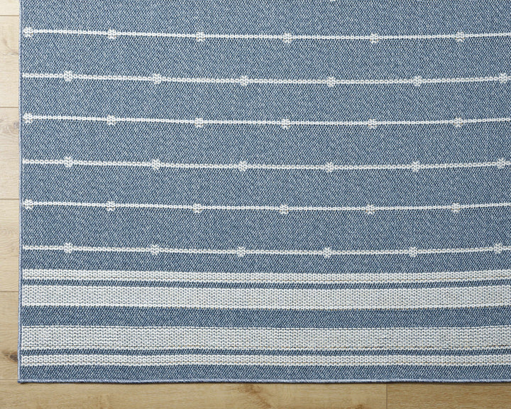 Palma Modern Stripe Pattern Blue Outdoor Area Rug
