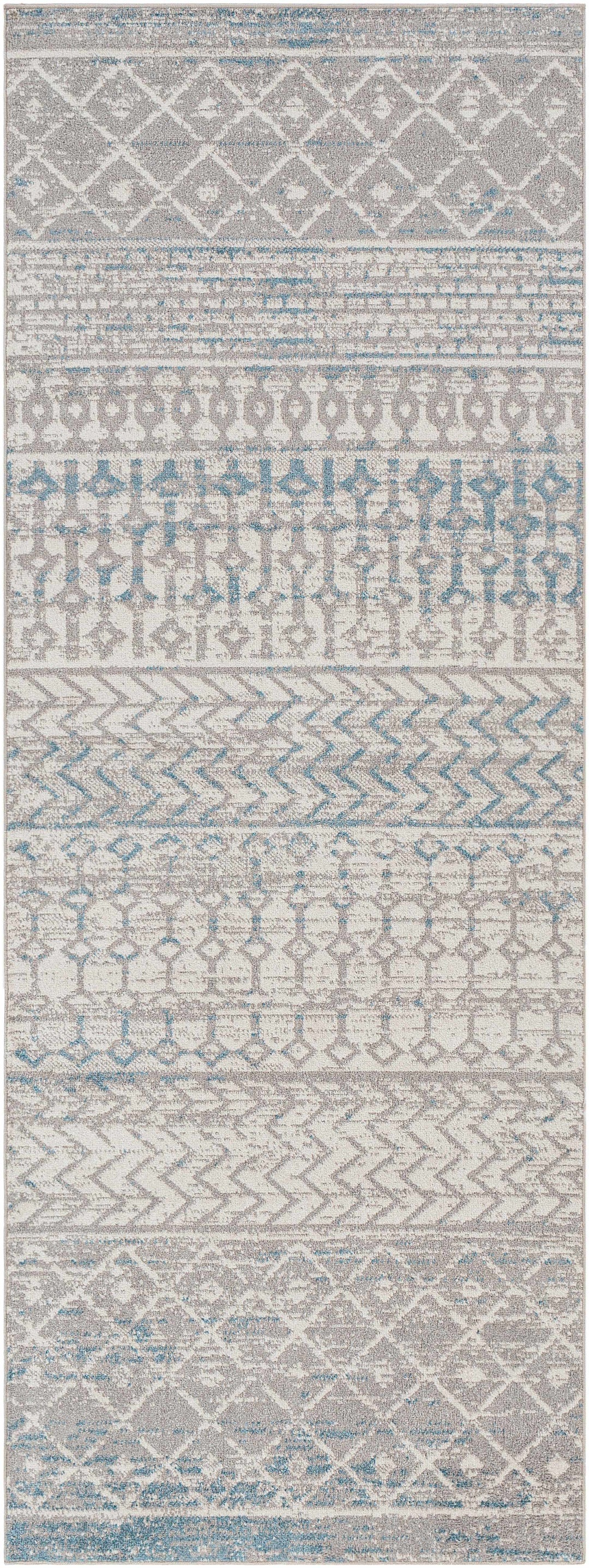 Tambac Gray And Blue Bohemian Style Washable Area Rug