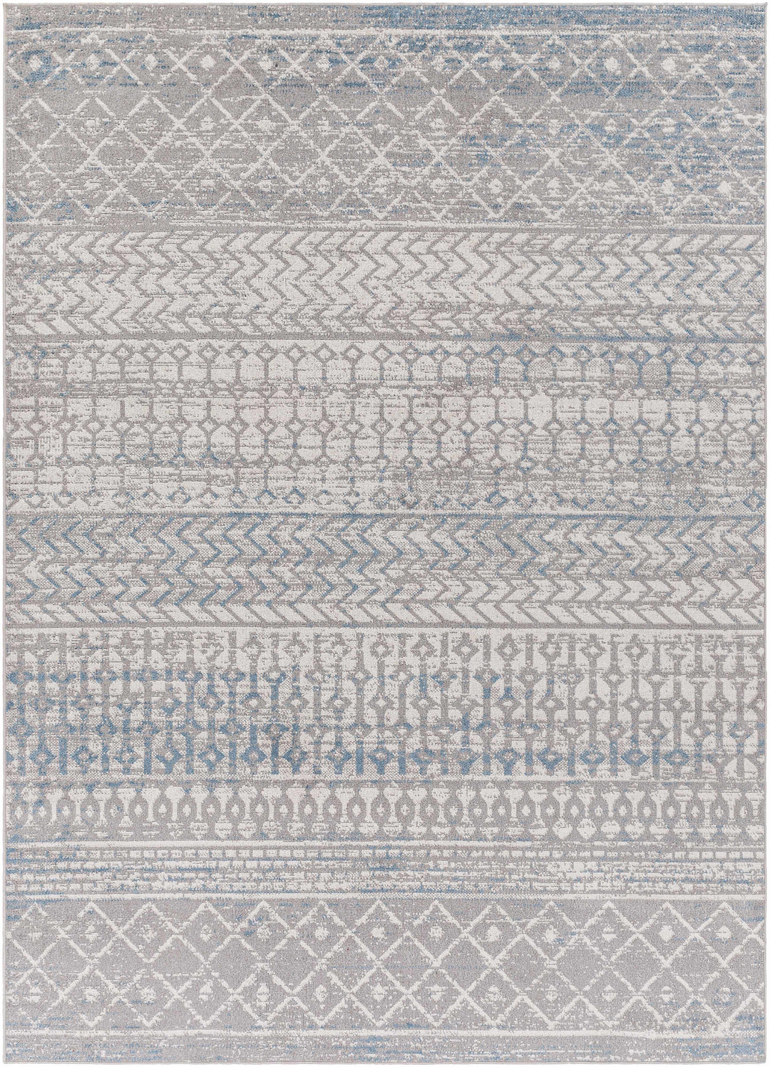 Tambac Gray And Blue Bohemian Style Washable Area Rug